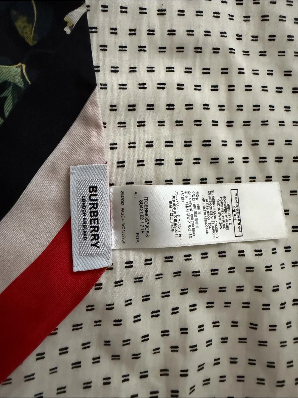 Burberry Floral Silk Skinny Scarf - Black with Red Accents